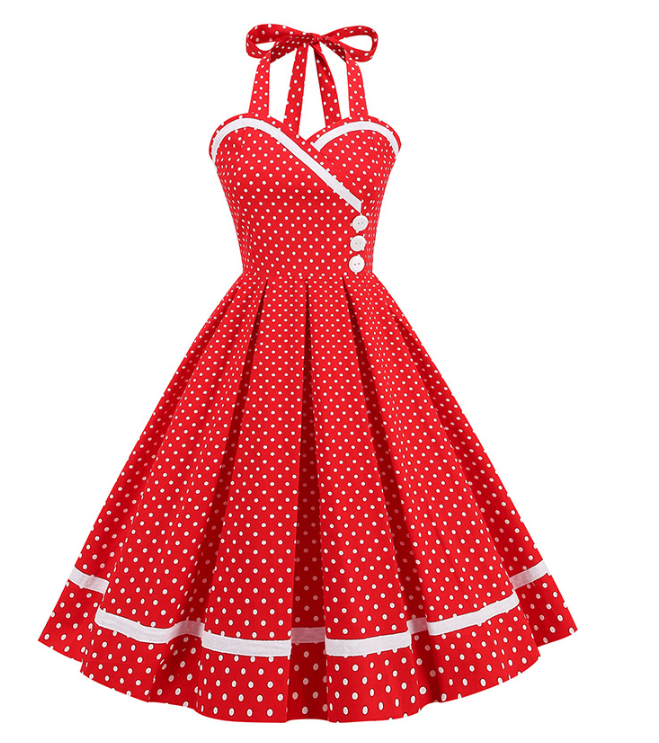 Retro 50S Womens Vintage Spliced Halter Sleeveless A-Line Dress Ponchy Dress
